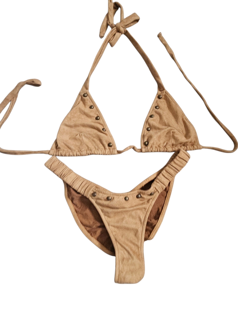 J. Valentine Studded Faux Suede Scrunch Honey Bikini Set Size M